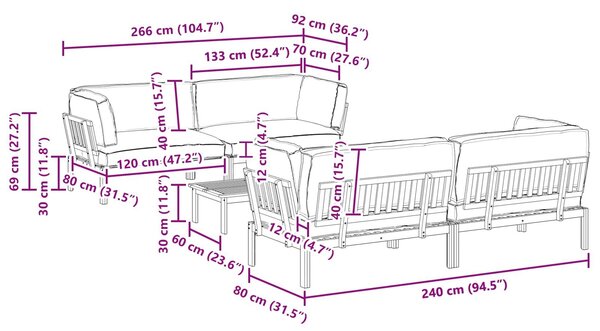 VidaXL Egyszerű kanapészett párnával, 5 db-os, bézs, tömör akácfa