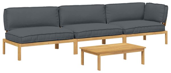 VidaXL Kanapé Szett párnával Egyszínű 4 pcs Antracit Tömör Akácfa