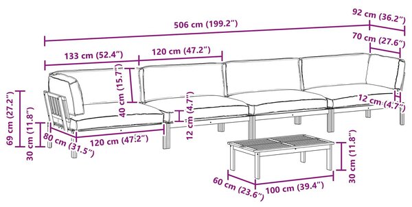 VidaXL Kanapé Szett párnával Egyszínű 5 pcs Antracit Tömör Akácfa