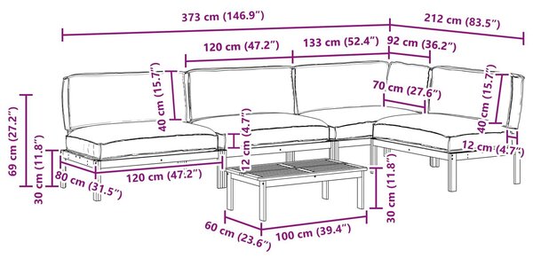 VidaXL Kanapé Szett párnával Egyszínű 5 pcs Bézs Tömör Akácfa