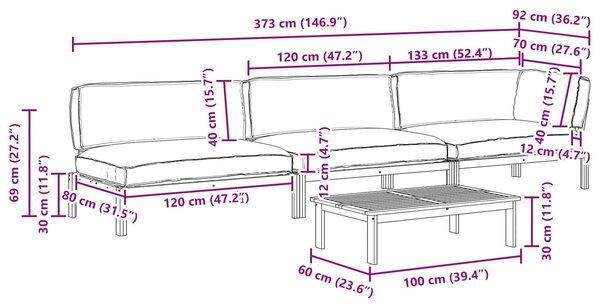 VidaXL Kanapé Szett párnával Egyszínű 4 pcs Antracit Tömör Akácfa