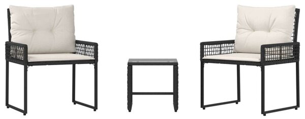 Kültéri Bútor Szett párnával 3 pcs Fekete és Fehér