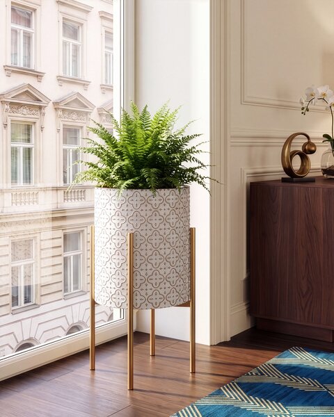 Magasított virágállvány GENTIAN 35 cm Fehér/arany