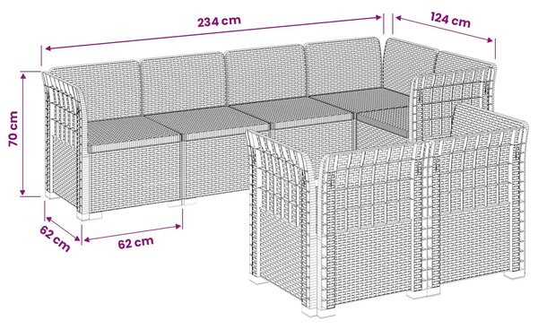 VidaXL Kerti Kanapé 7 Személyes Rattan Hatású PP Antracit