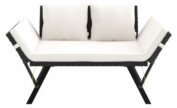 Kerti pad, polyrattan, fekete/krém, 176 x 56 x 81 cm