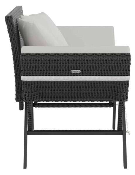 Kerti pad, polyrattan, fekete/krém, 176 x 56 x 81 cm