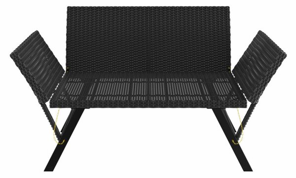 Kerti pad, polyrattan, fekete/krém, 176 x 56 x 81 cm