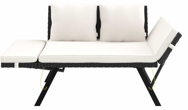 Kerti pad, polyrattan, fekete/krém, 176 x 56 x 81 cm