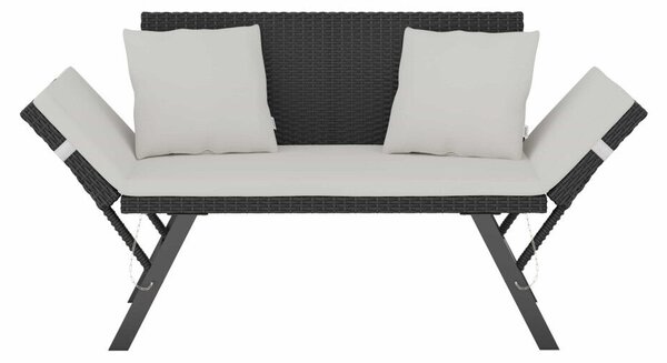 Kerti pad, polyrattan, fekete/krém, 176 x 56 x 81 cm