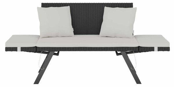 Kerti pad, polyrattan, fekete/krém, 176 x 56 x 81 cm