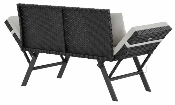 Kerti pad, polyrattan, fekete/krém, 176 x 56 x 81 cm