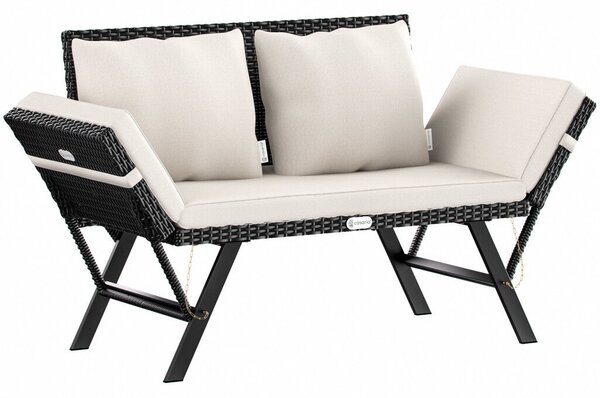 Kerti pad, polyrattan, fekete/krém, 176 x 56 x 81 cm