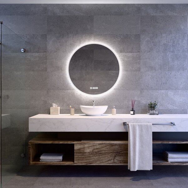 Welland Alpha LED tükör - bluetooth + hangszórók + páramentesítő + óra - Ø 80 cm