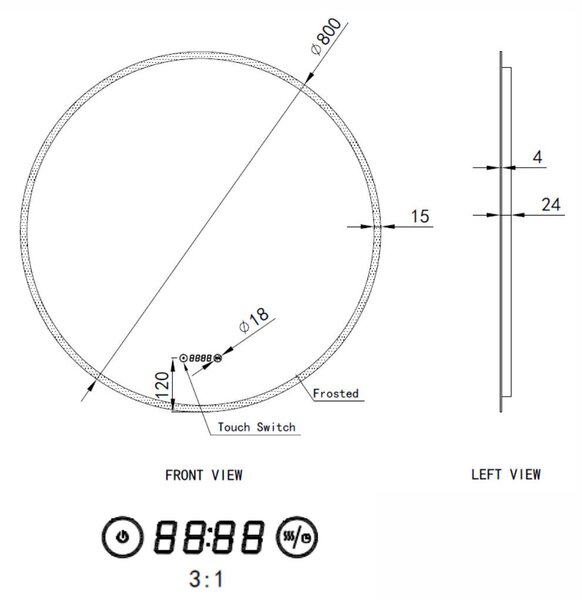 Welland Alpha LED tükör - bluetooth + hangszórók + páramentesítő + óra - Ø 80 cm