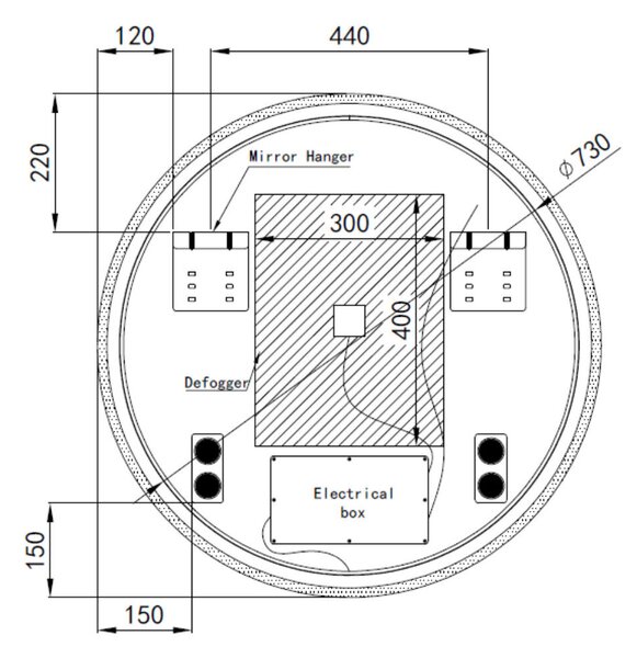 Welland Alpha LED tükör - bluetooth + hangszórók + páramentesítő + óra - Ø 80 cm