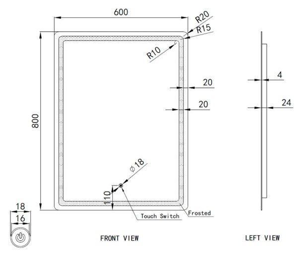Welland Type-20 LED tükör - fényerő + színhőfok állítás - 60 x 80 cm