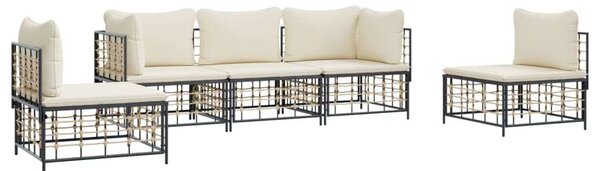 VidaXL 5-részes antracitszürke polyrattan kerti ülőgarnitúra párnákkal
