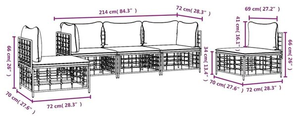 VidaXL 5-részes antracitszürke polyrattan kerti ülőgarnitúra párnákkal