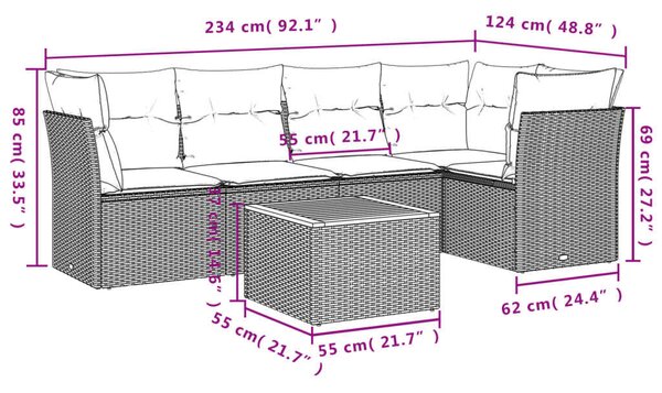 Polyrattan Kerti Ülőgarnitúra - 6 részes szett