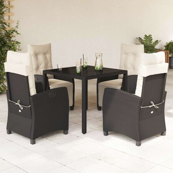 Polyrattan Kerti Étkezőgarnitúra - 5 részes - Fekete
