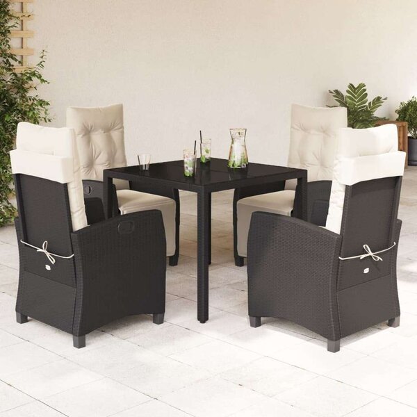 Polyrattan Kerti Étkezőgarnitúra - 5 részes - Fekete