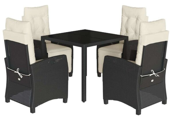Polyrattan Kerti Étkezőgarnitúra - 5 részes - Fekete