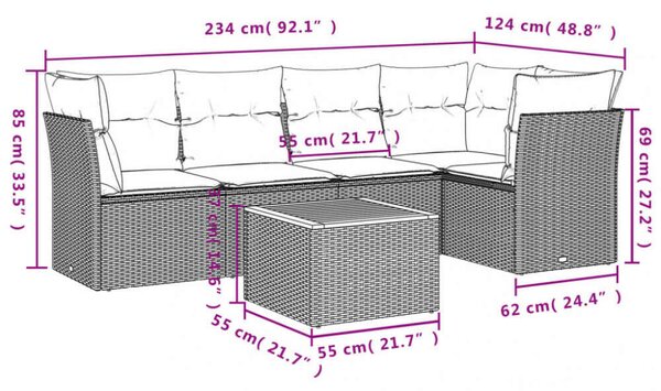 Polyrattan Kerti Ülőgarnitúra - 6 részes szett