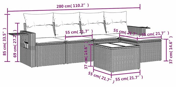 VidaXL Polyrattan Kerti Ülőgarnitúra - 6 részes - Fekete