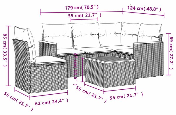 VidaXL Polyrattan Kerti Ülőgarnitúra - 6 részes - Fekete