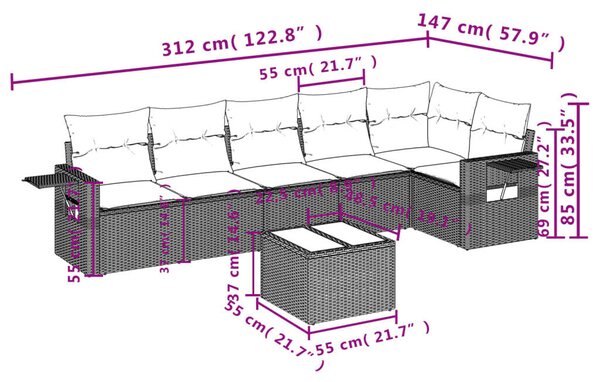 VidaXL Polyrattan Kerti Ülőgarnitúra - 7 részes - Bézs