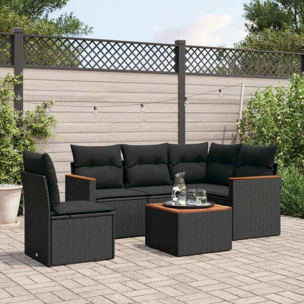 VidaXL Polyrattan Kerti Ülőgarnitúra - 6 részes - Fekete