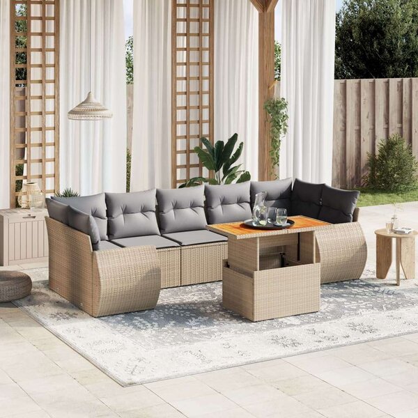 VidaXL Polyrattan Kerti Ülőgarnitúra - 8 részes - Bézs