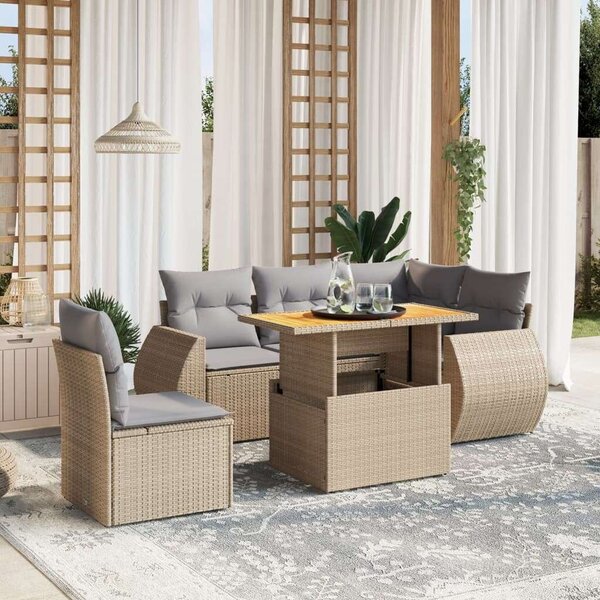 VidaXL Polyrattan Kerti Ülőgarnitúra - 6 részes - Bézs