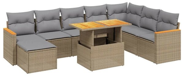 VidaXL Polyrattan Kerti Ülőgarnitúra - 9 részes - Bézs
