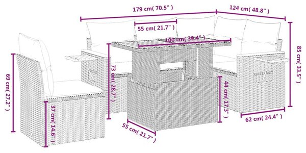 VidaXL Polyrattan Kerti Ülőgarnitúra - 6 részes - Bézs