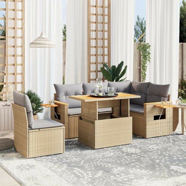 VidaXL Polyrattan Kerti Ülőgarnitúra - 6 részes - Bézs