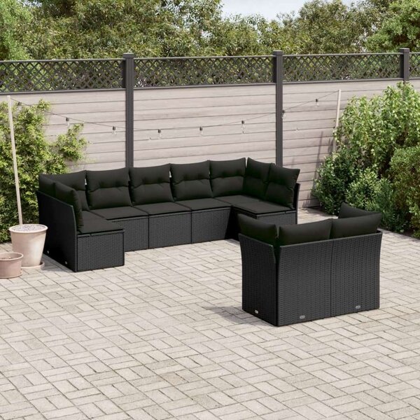 Polyrattan Kerti Ülőgarnitúra - 9 részes - Fekete