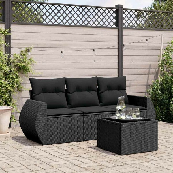 VidaXL Polyrattan Kerti Ülőgarnitúra - 4 részes - Fekete