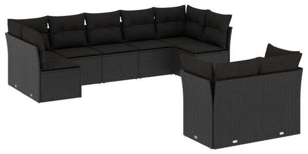 Polyrattan Kerti Ülőgarnitúra - 9 részes - Fekete