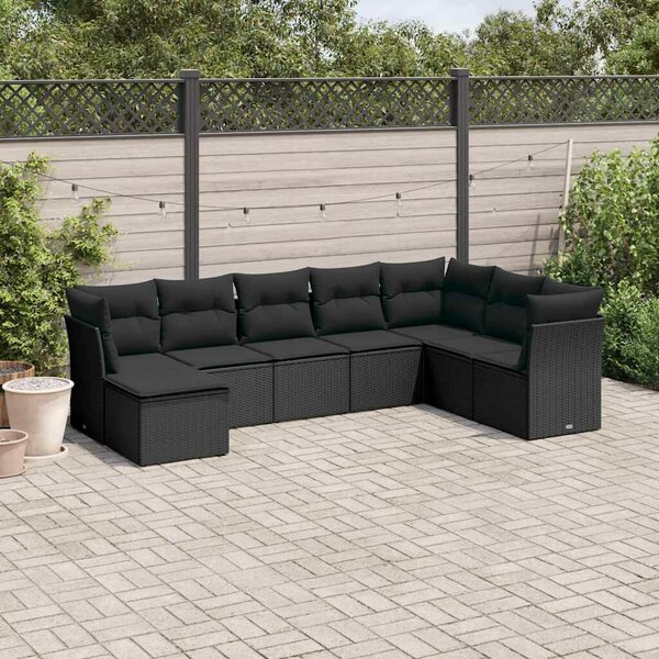 Polyrattan Kerti Ülőgarnitúra - 8 részes - Fekete