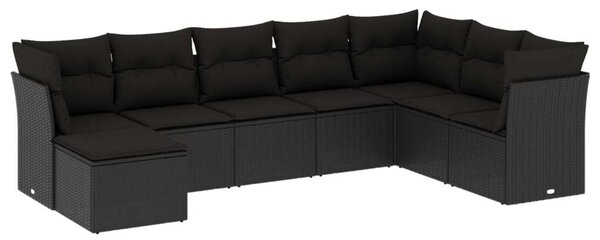 Polyrattan Kerti Ülőgarnitúra - 8 részes - Fekete