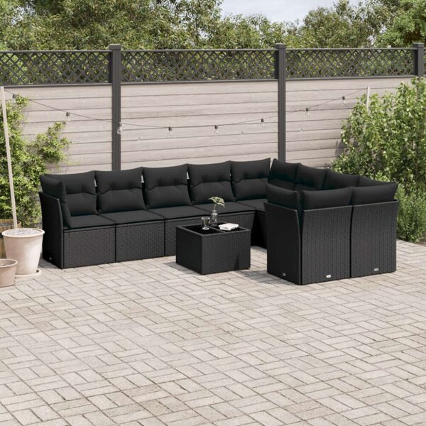VidaXL Polyrattan Kerti Ülőgarnitúra - Fekete - 10 részes