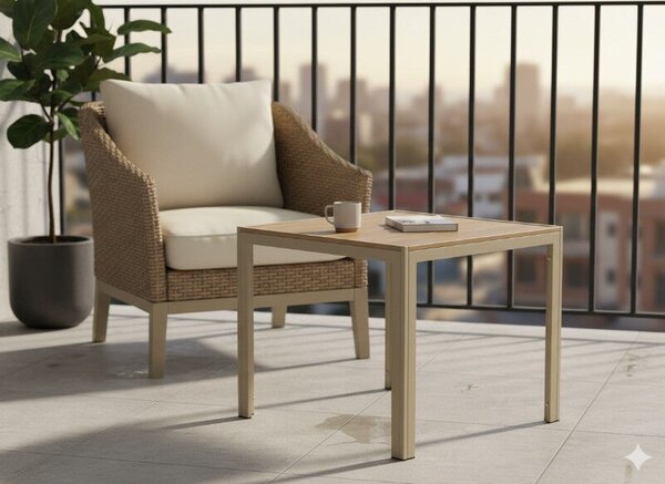 Bézs alumínium kerti asztal 80 × 80 × 73 cm