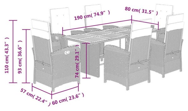 Polyrattan Kerti Étkezőgarnitúra - 7 Személyes - Szürke