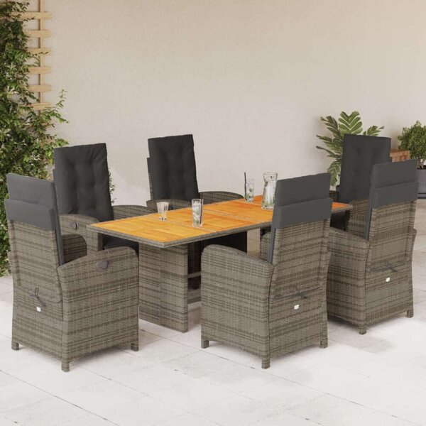 Polyrattan Kerti Étkezőgarnitúra - 7 Személyes - Szürke