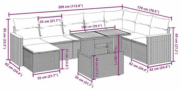 VidaXL 9 részes Polyrattan Kerti Ülőgarnitúra - Fekete