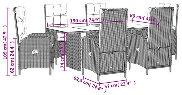 VidaXL 7 részes szürke polyrattan kerti étkezőgarnitúra párnával
