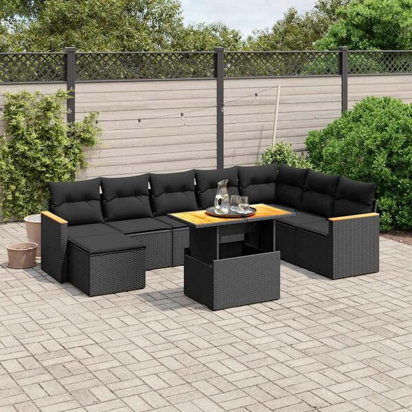 VidaXL 9 részes Polyrattan Kerti Ülőgarnitúra - Fekete