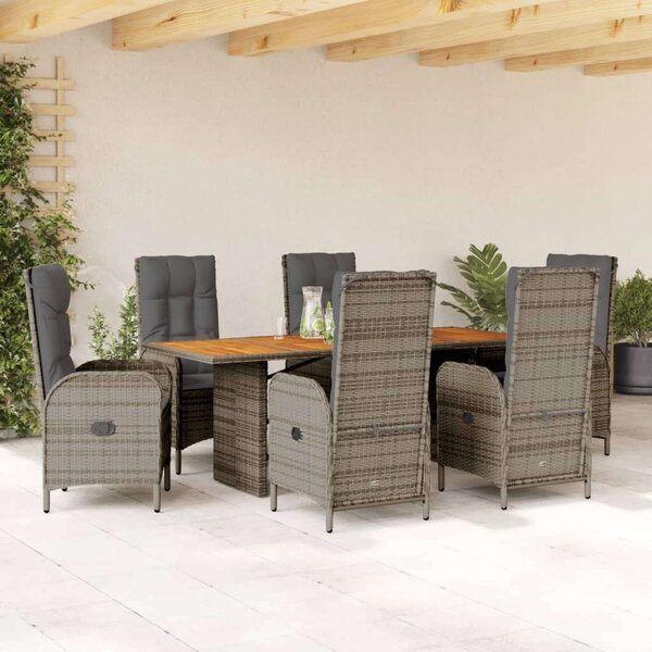 VidaXL 7 részes szürke polyrattan kerti étkezőgarnitúra párnával