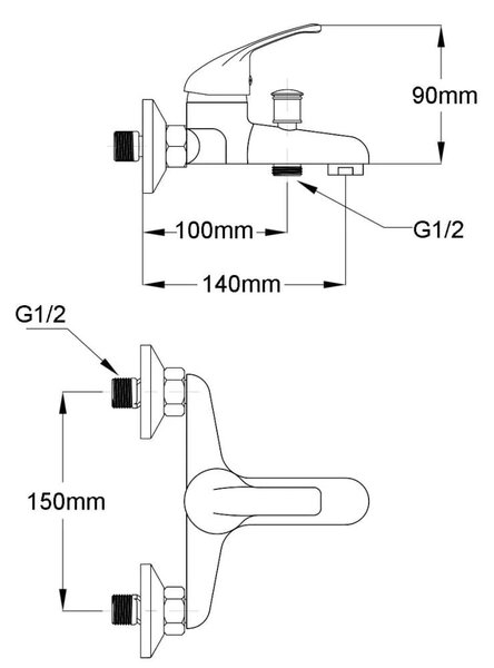 EuroStandard ECOLINE kádtöltő csaptelep - zuhanyszettel - fix falitartóval - KRÓM